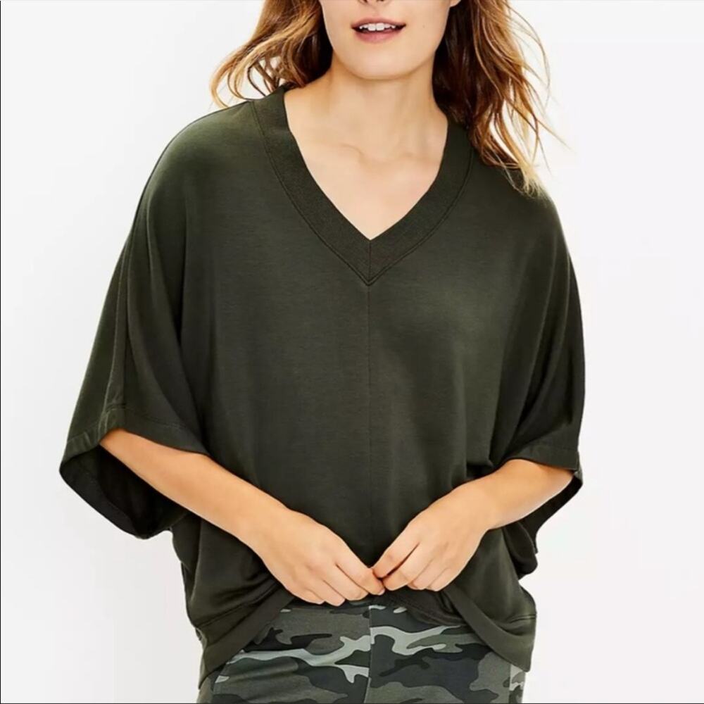 Lou & grey for Loft dark green dolman top size XS soft elbow comfy